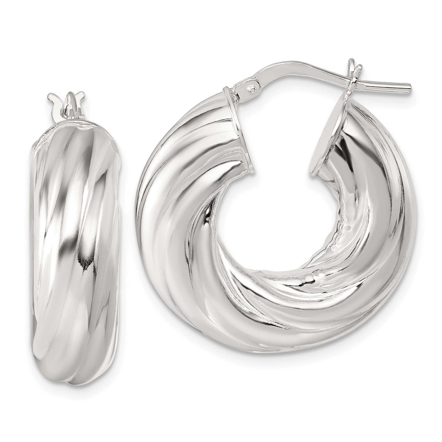 8mm Twisted Hoop Earrings Sterling Silver Polished, MPN: QE17892, UPC:
