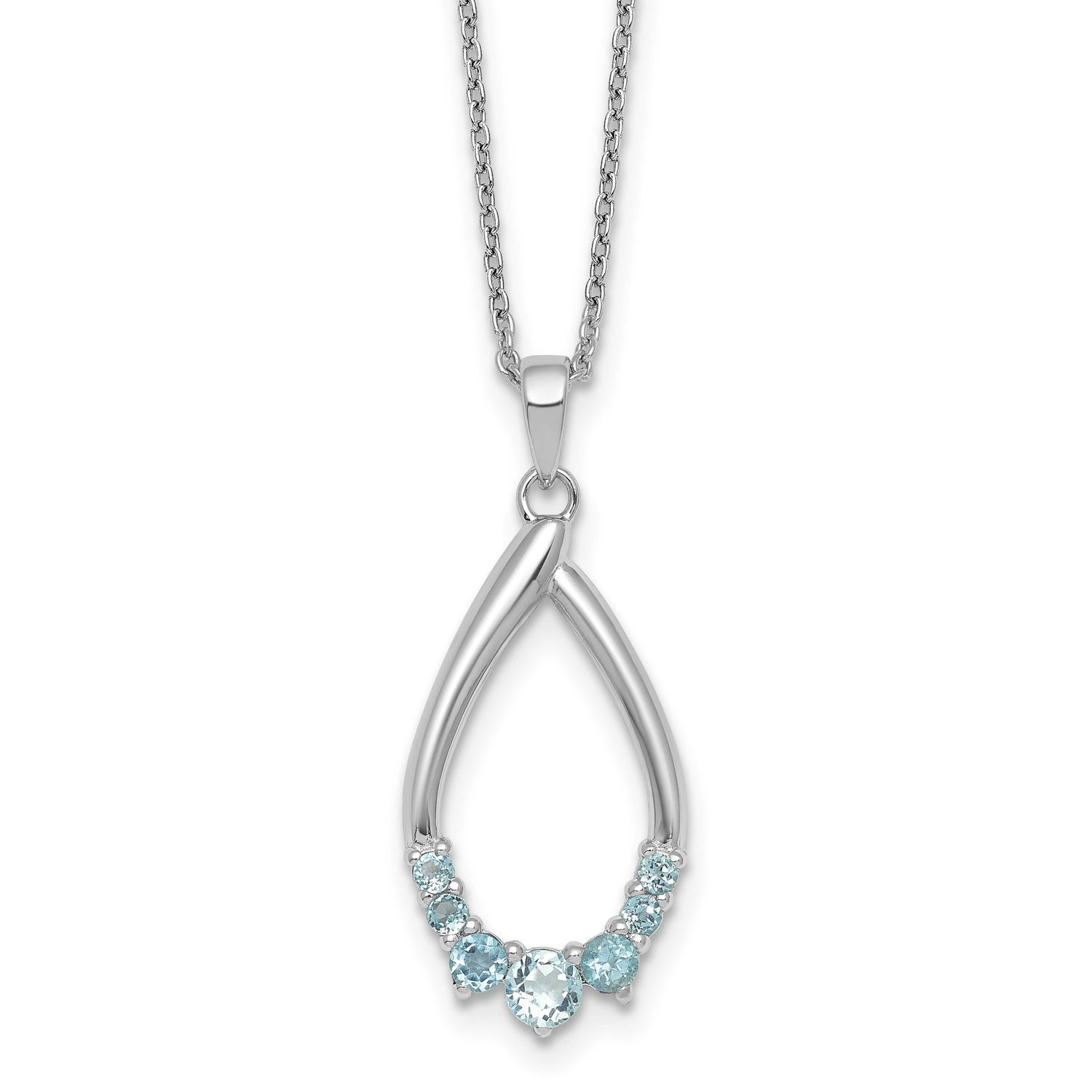 Blue Topaz Teardrop 16 Inch with 2 Inch Extension Necklace Sterling Silver Rhodium-Plated, MPN: QG7…