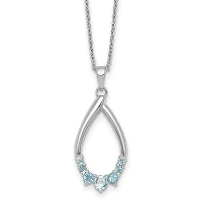 Blue Topaz Teardrop 16 Inch with 2 Inch Extension Necklace Sterling Silver Rhodium-Plated, MPN: QG7…