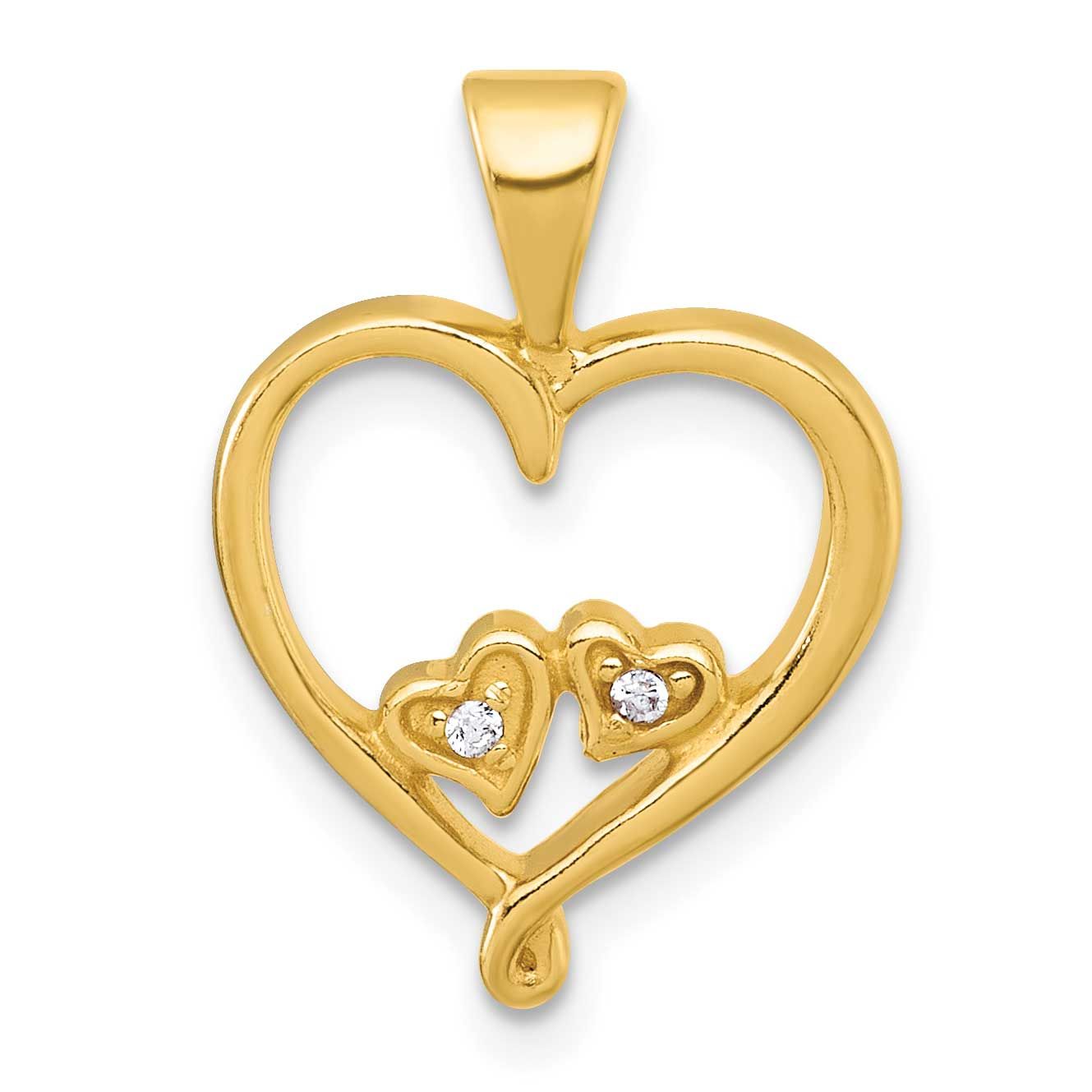 CZ Two Hearts In Heart Pendant Sterling Silver Gold-Tone Polished, MPN: QC11284GP, UPC: