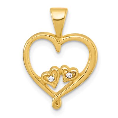 CZ Two Hearts In Heart Pendant Sterling Silver Gold-Tone Polished, MPN: QC11284GP, UPC: