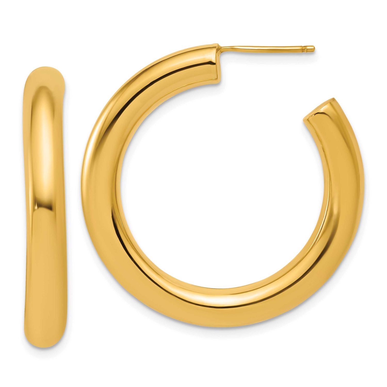5.0 x 35mm Polished Post Hoop Earrings 14k Gold, MPN: TF2526, UPC:
