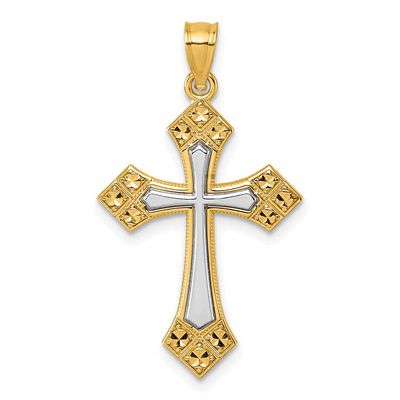 Diamond Cut Polished Cross Pendant 14k Two Tone Gold, MPN: K10086, UPC: