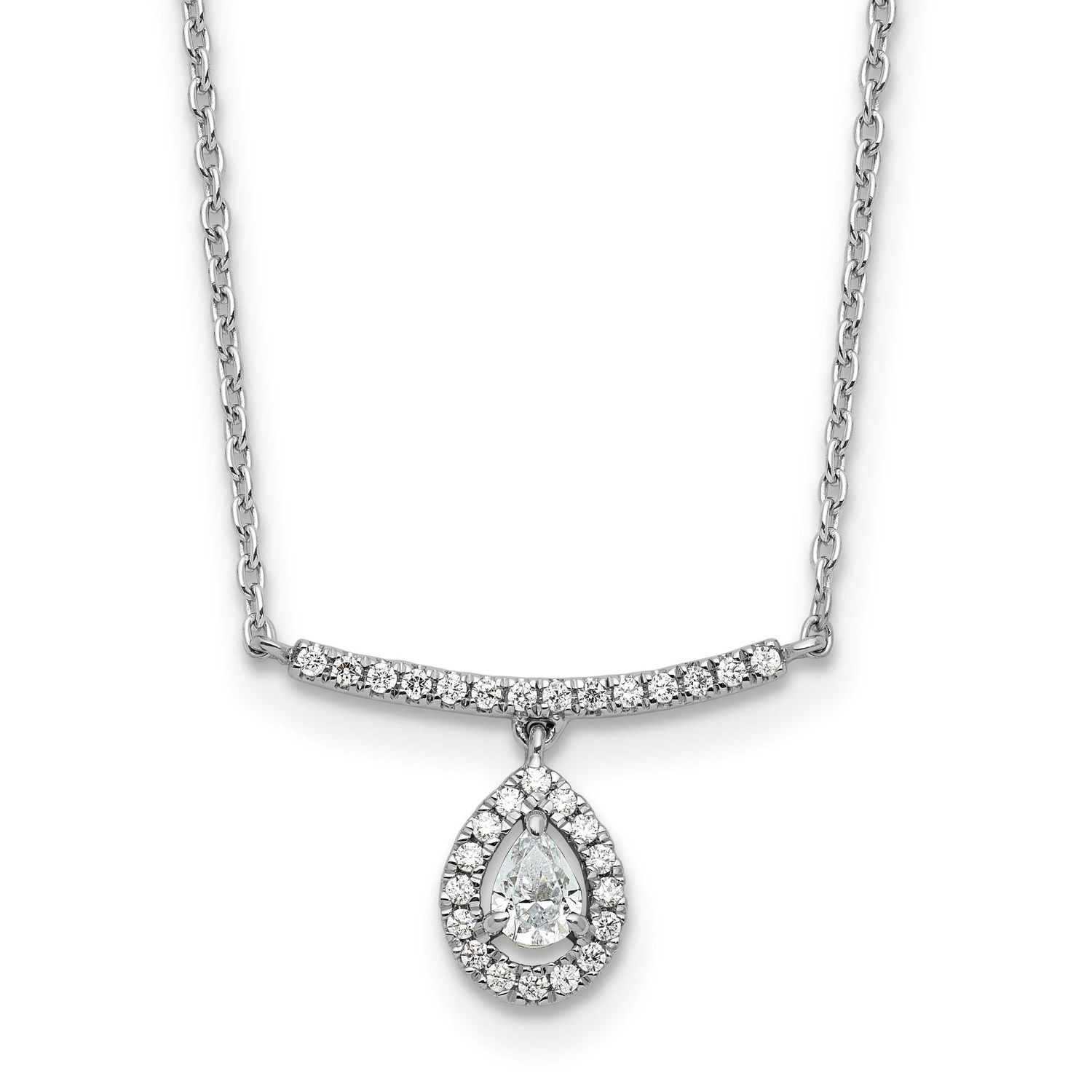 Polished Diamond Bar with Dangle Pear Necklace 14k White Gold, MPN: PM10511-025-WAA, UPC: