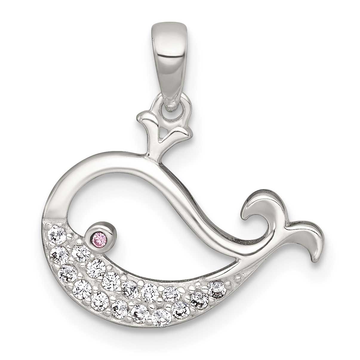 Pink and White CZ Whale Pendant Sterling Silver Polished, MPN: QC11586, UPC: