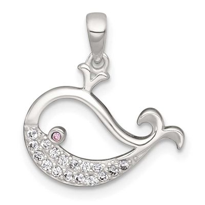 Pink and White CZ Whale Pendant Sterling Silver Polished, MPN: QC11586, UPC: