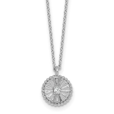 Textured CZ Circle 16 Inch with 2 Inch Extension Necklace Sterling Silver Rhodium-Plated, MPN: QG69…