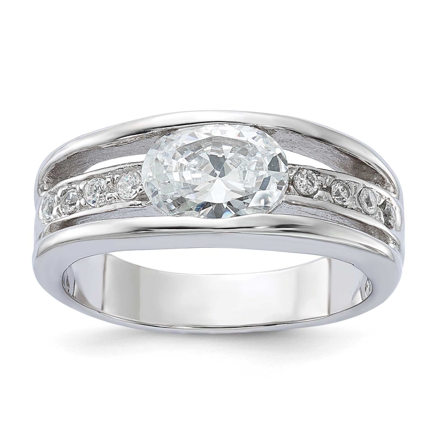 Plated Oval CZ Ring Sterling Silver Rhodium-Plated, MPN: QR4252, UPC: 883957036380