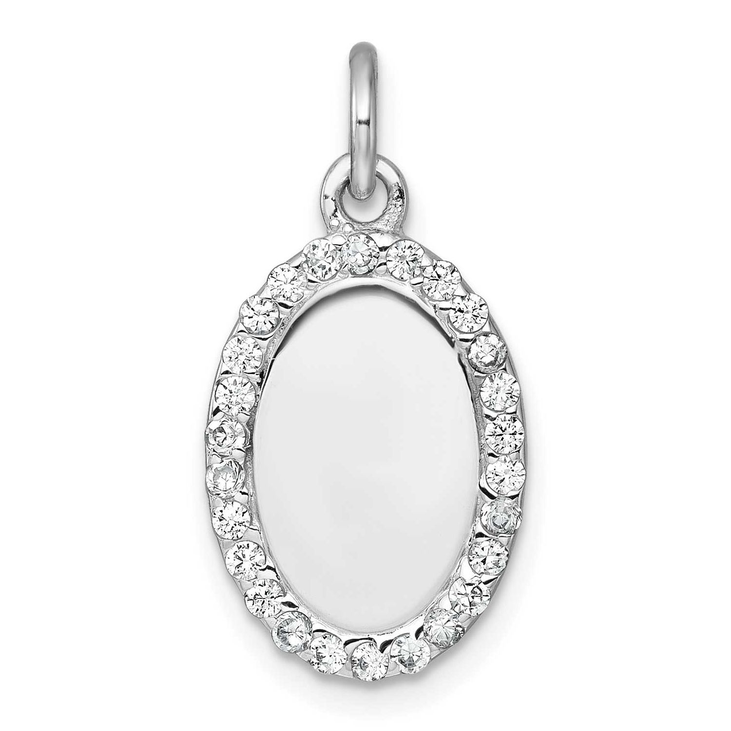 Polished CZ Engraveable Oval Pendant Sterling Silver Rhodium-Plated, MPN: QC11544, UPC: