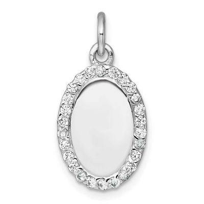 Polished CZ Engraveable Oval Pendant Sterling Silver Rhodium-Plated, MPN: QC11544, UPC:
