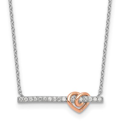 Rose-Tone CZ Heart Bar 16 Inch with 2 Inch Extension Necklace Sterling Silver Rhodium-Plated, MPN: …