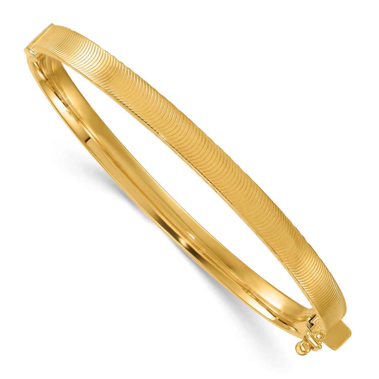 Diamond-Cut Textured Hinged Bangle Bracelet 14k Gold Polished, MPN: DB745, UPC: