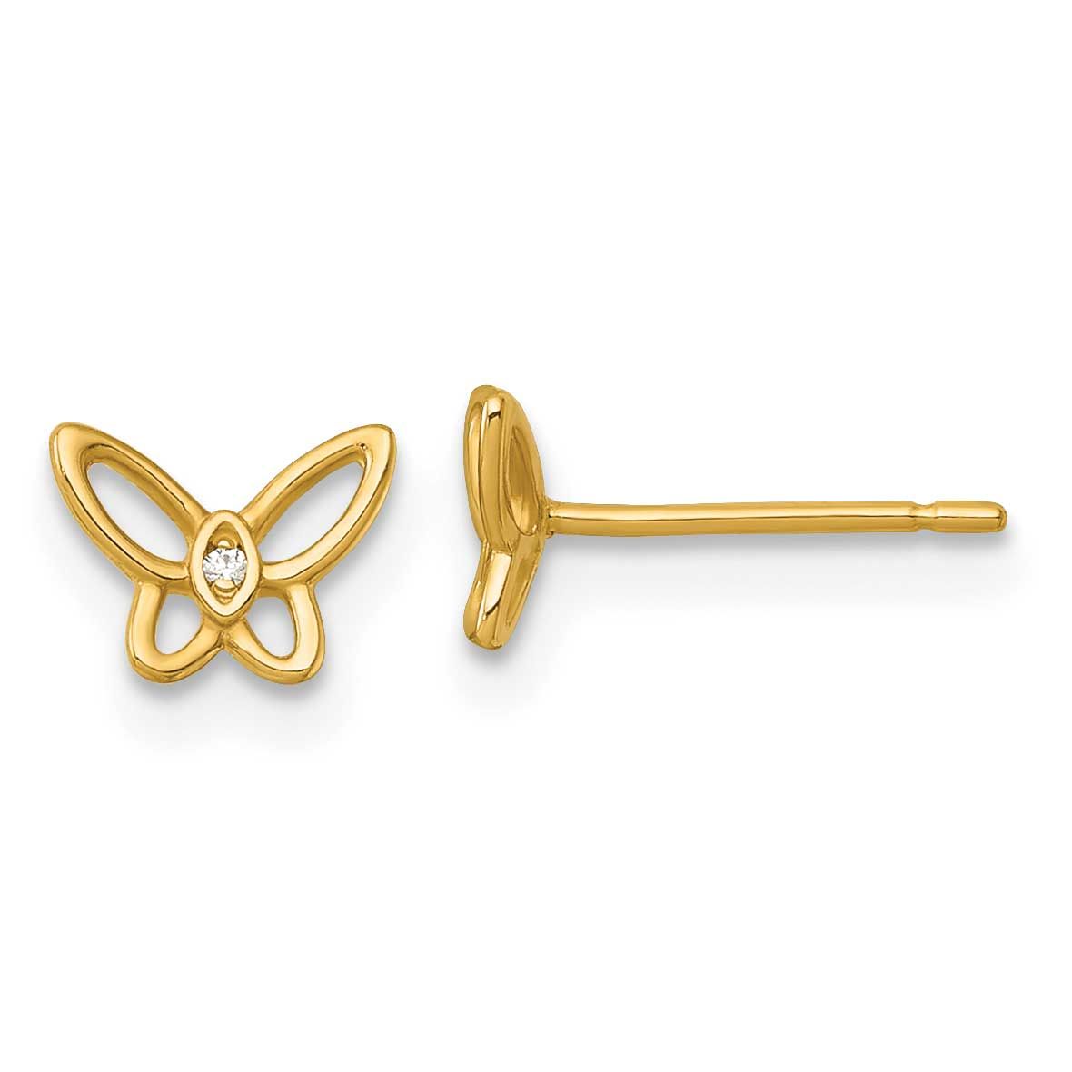 Madi K Polished CZ Butterfly Post Earrings 14k Gold, MPN: GK1216, UPC: