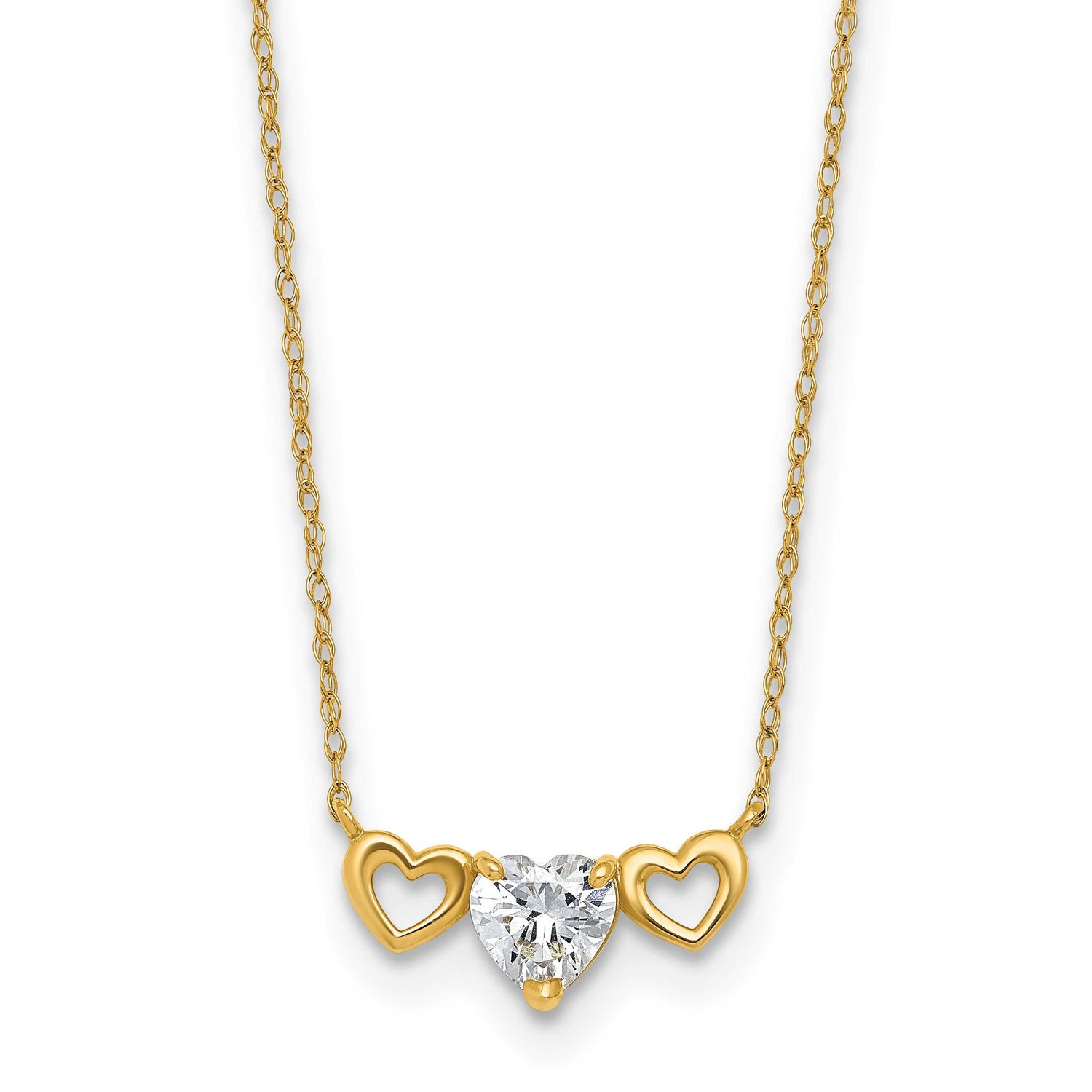 CZ Triple Heart Necklace 10k Gold Polished, MPN: 10C4983-18.5, UPC:
