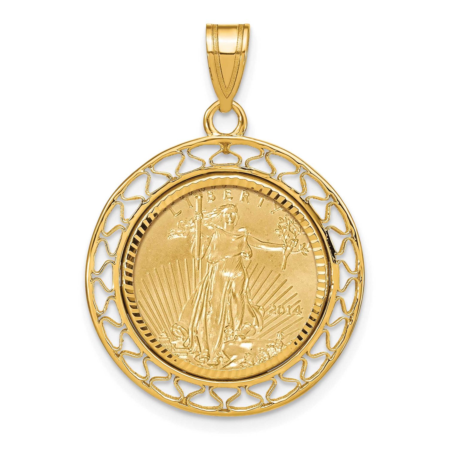 Fancy Wire Diamond-Cut Prong Mounted 1/10Oz American Eagle Coin Bezel Pendant 14k Gold, MPN: C8193D…