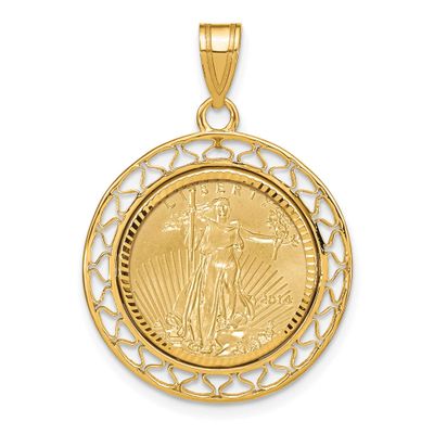 Fancy Wire Diamond-Cut Prong Mounted 1/10Oz American Eagle Coin Bezel Pendant 14k Gold, MPN: C8193D…