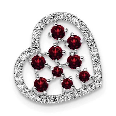 Polished Diamond and Garnet Heart Chain Slide 15 Inch 14k White Gold, MPN: PM10797-GA-020-WAA, UPC: