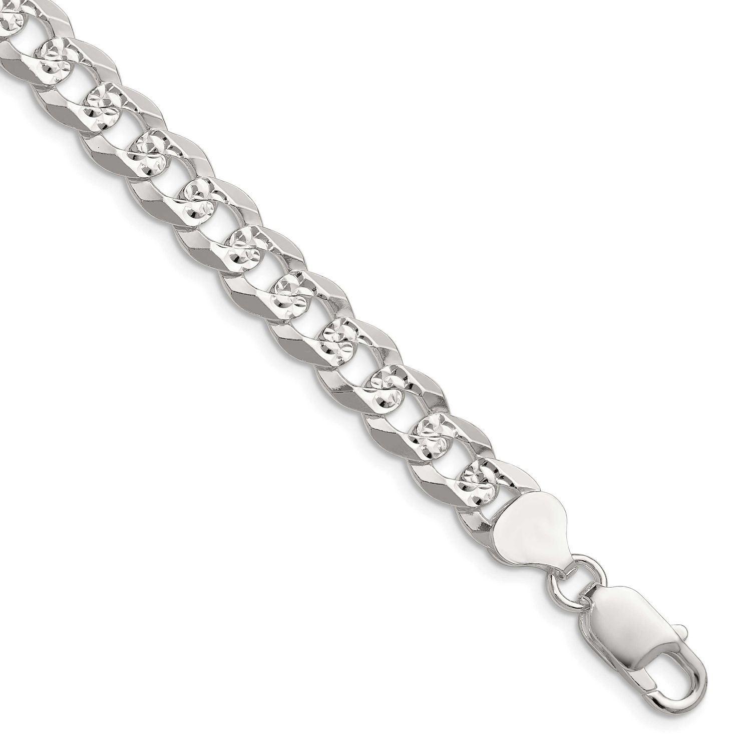 8.25mm Flat Diamond-cut Pave Curb Chain 9 Inch Sterling Silver, MPN: QPCB200-9, UPC: