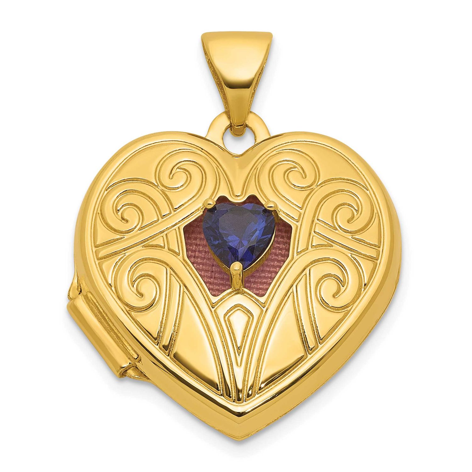 Lab Created Sapphire September Birthstone 18mm Heart Locket 14k Gold Polished, MPN: XL881SEP, UPC:
