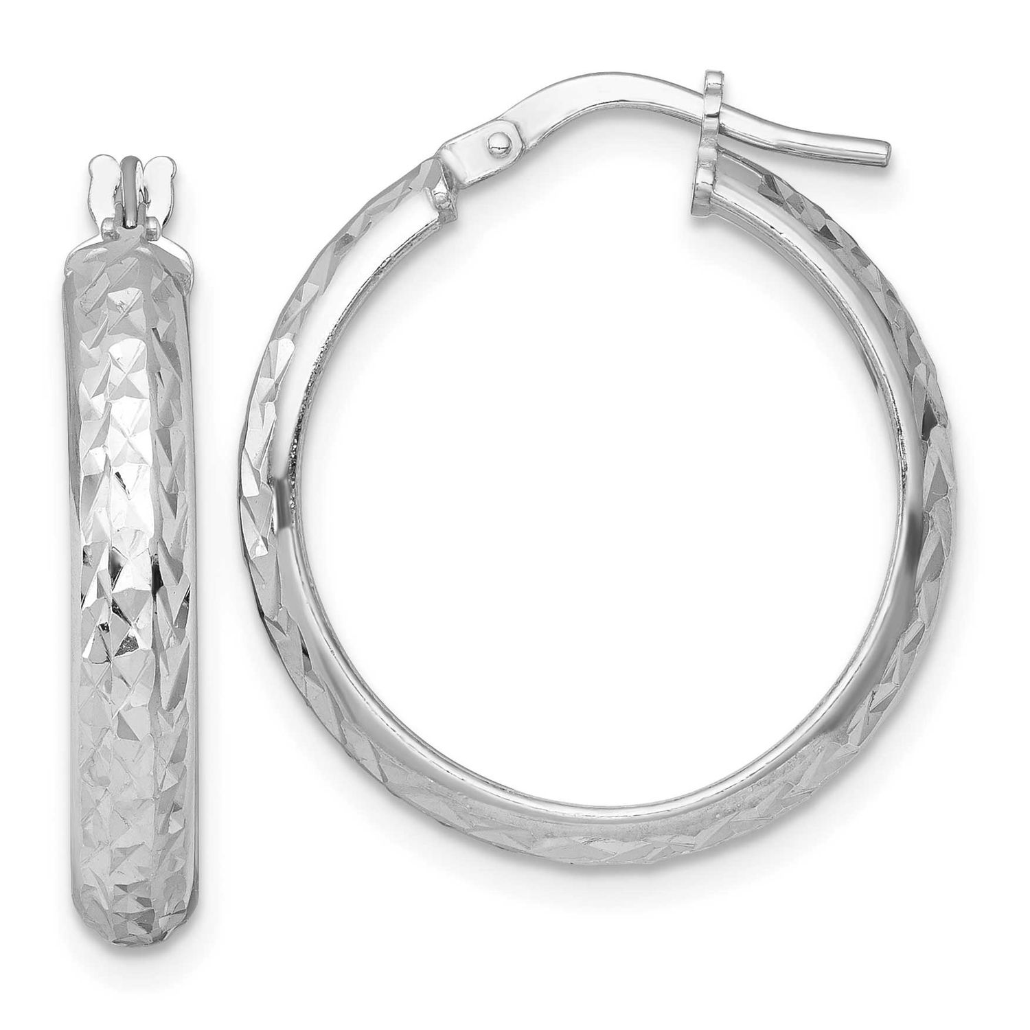 Diamond-Cut Hoop Earrings Sterling Silver Rhodium-Plated Polished, MPN: QE17831, UPC: