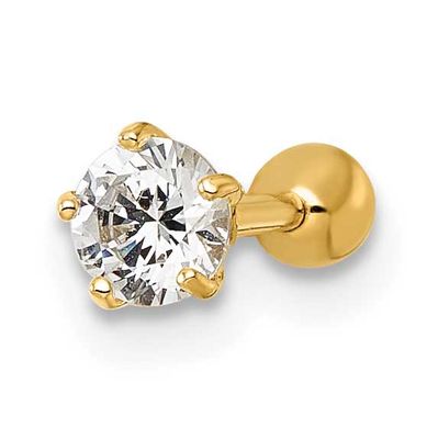 18 Gauge 4.0mm Round CZ Labret Stud 10k Gold Polished, MPN: 10BD206, UPC: