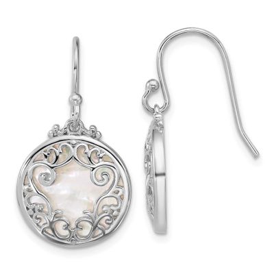 Filigree Mother of Pearl Circle Dangle Earrings Sterling Silver Rhodium-Plated, MPN: QG6985E, UPC: