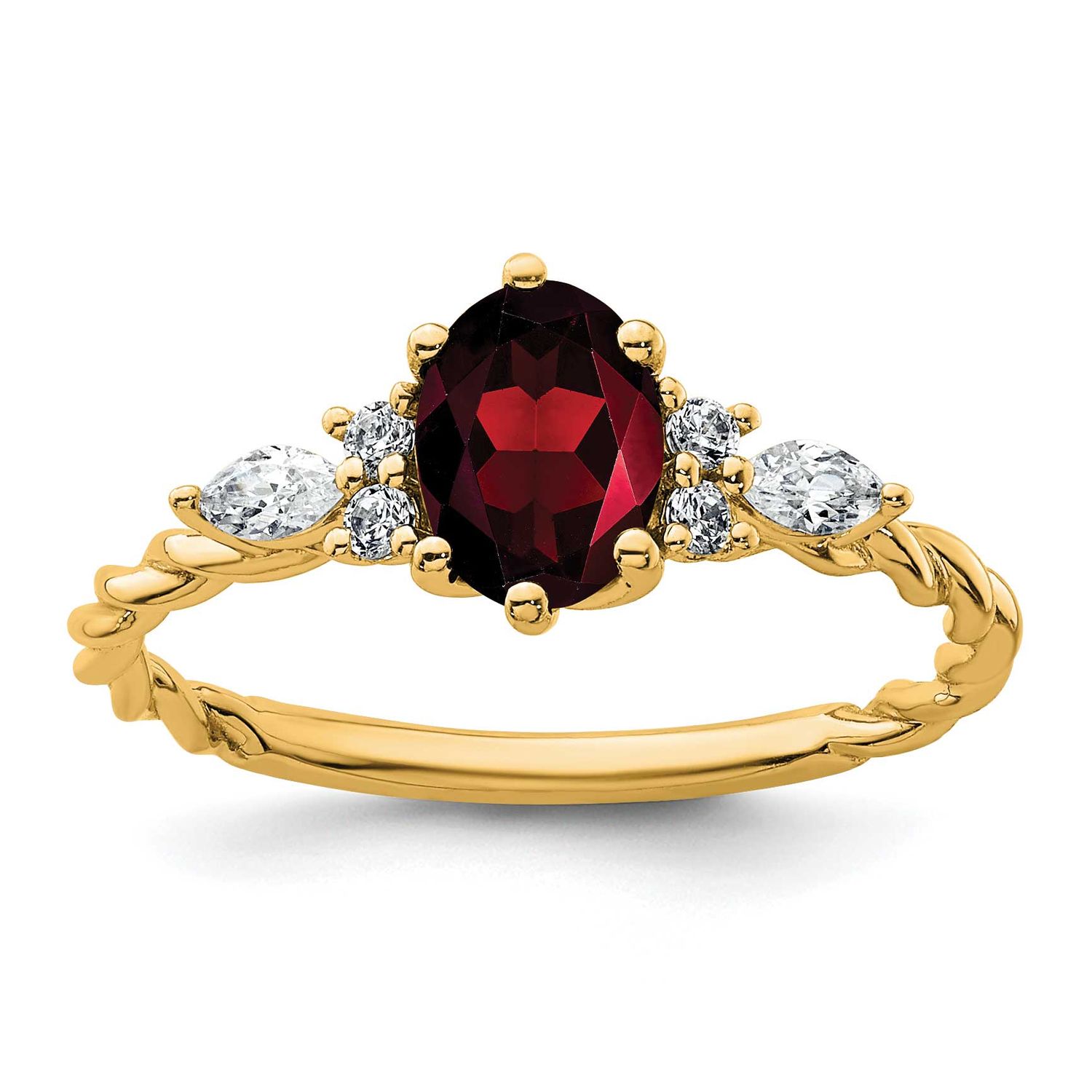 Diamond and Garnet Twisted Ring 14k Gold Polished, MPN: RM9791-GA-017-YAA, UPC: