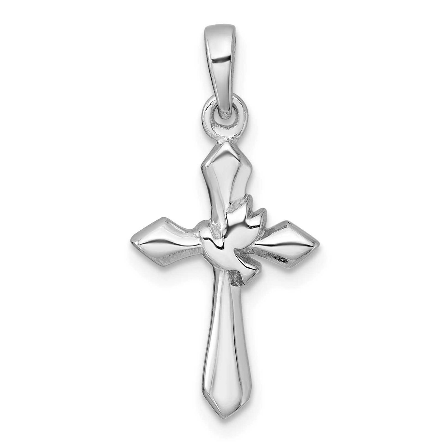 Polished Cross with Dove Pendant Sterling Silver Rhodium-Plated, MPN: QC11617, UPC: