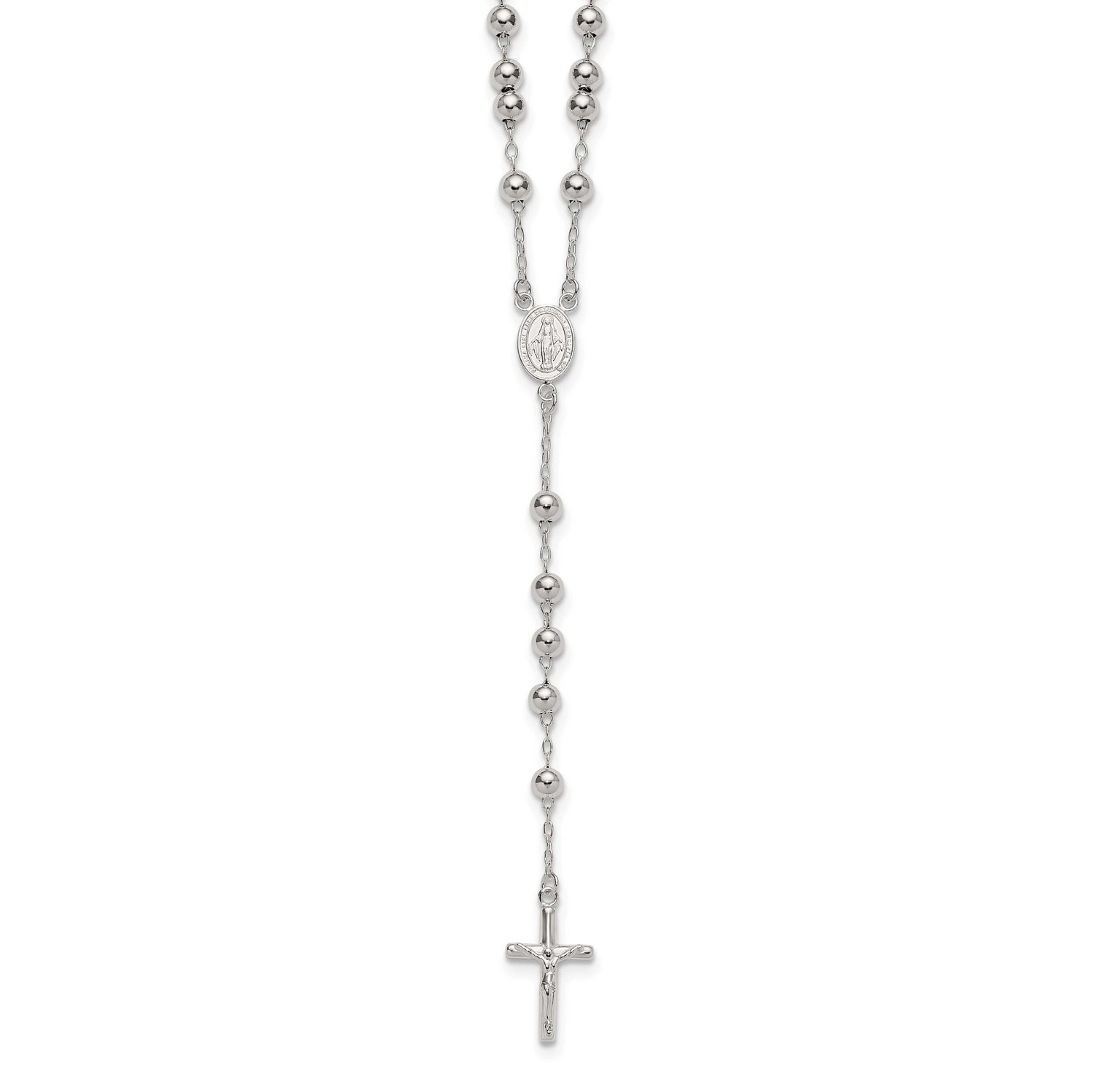 Beaded Rosary 24 Inch Necklace Sterling Silver Polished, MPN: QH5876-24, UPC: