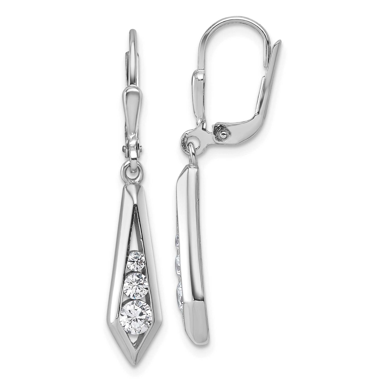Polished Fancy CZ Kite-Shaped Leverback Earrings Sterling Silver Rhodium-Plated, MPN: QG7164E, UPC: