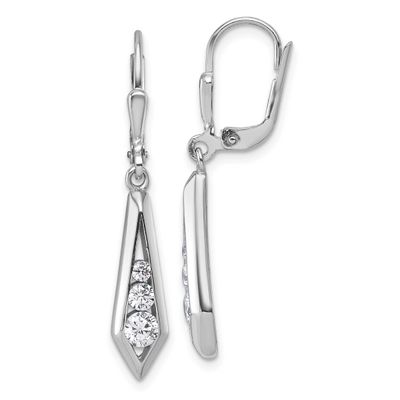 Polished Fancy CZ Kite-Shaped Leverback Earrings Sterling Silver Rhodium-Plated, MPN: QG7164E, UPC: