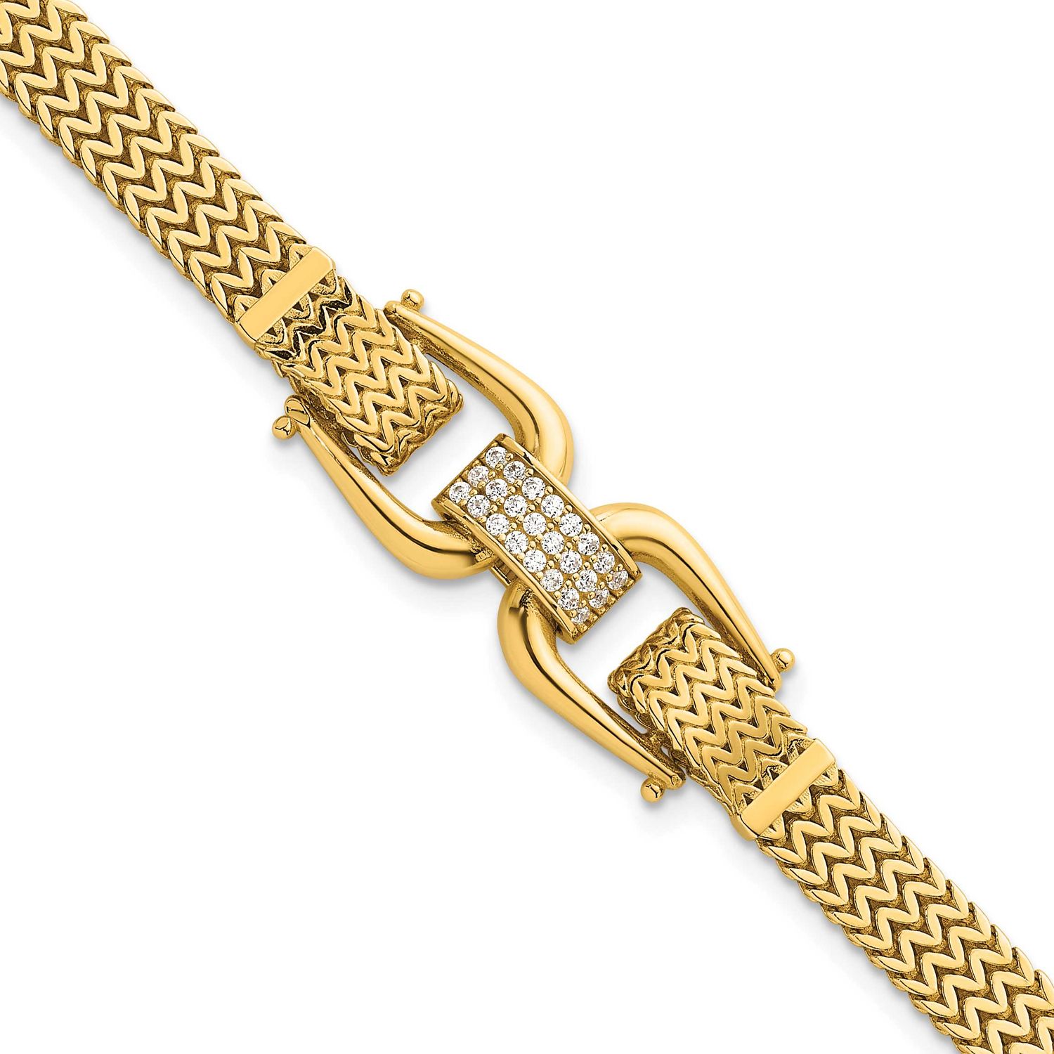 Fancy Link with CZ 7.5 Inch Bracelet 14k Gold Polished, MPN: SF3167-7.5, UPC: