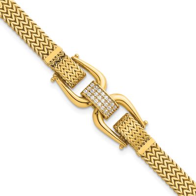 Fancy Link with CZ 7.5 Inch Bracelet 14k Gold Polished, MPN: SF3167-7.5, UPC: