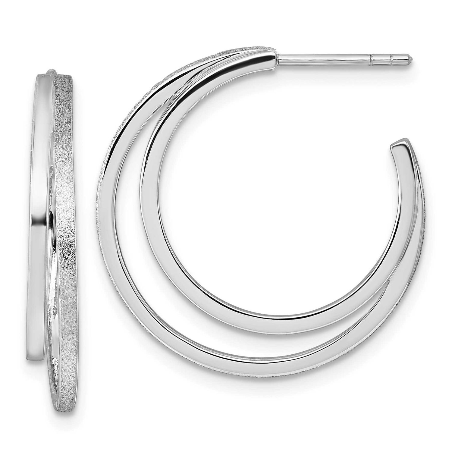 Polished and Satin Double C-Hoop Post Earrings Sterling Silver Rhodium-Plated, MPN: QE17969, UPC: