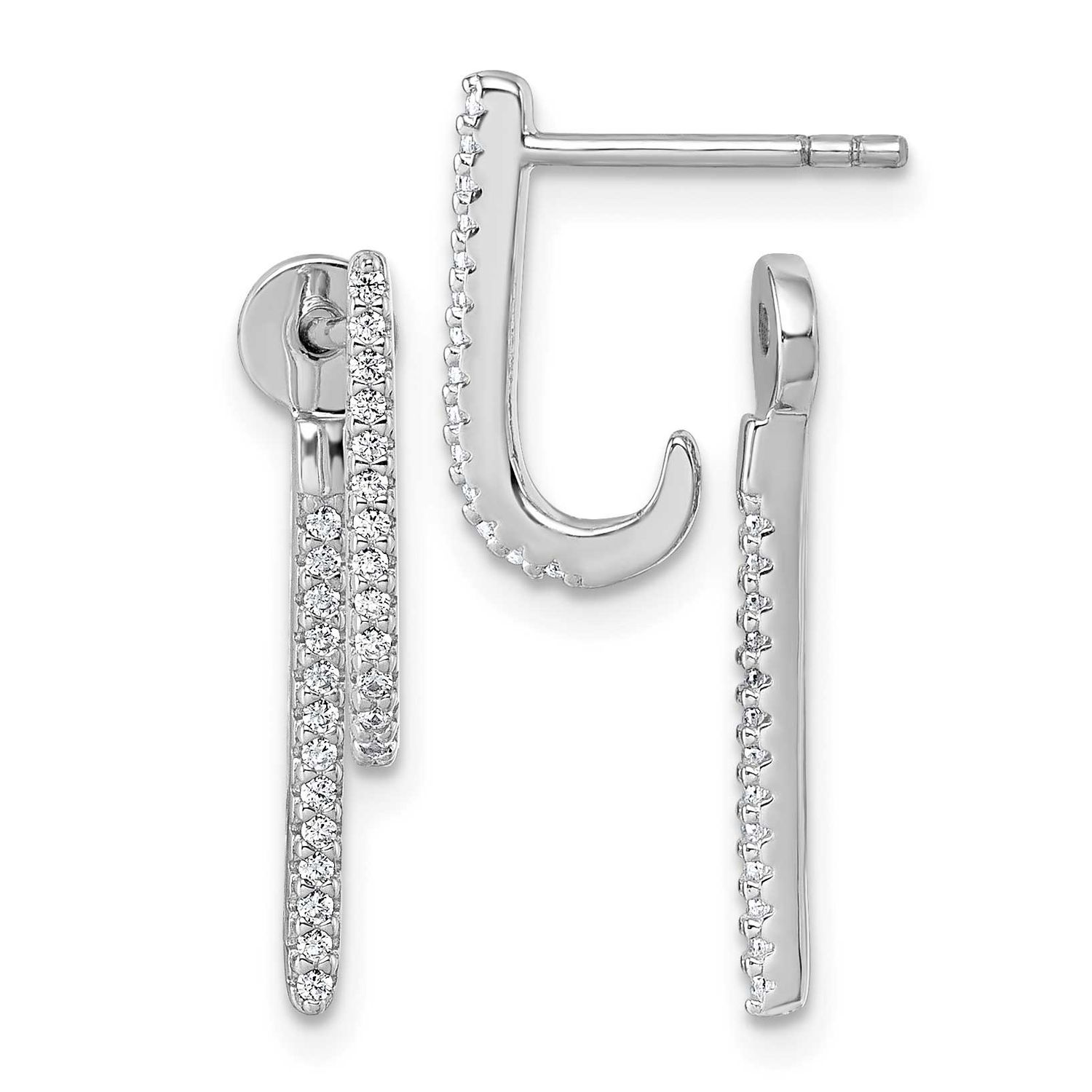 CZ Front and Back Dangle Post Earrings Sterling Silver Rhodium-Plated, MPN: QE18065, UPC:
