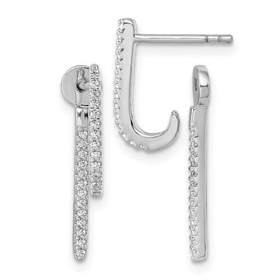 CZ Front and Back Dangle Post Earrings Sterling Silver Rhodium-Plated, MPN: QE18065, UPC: