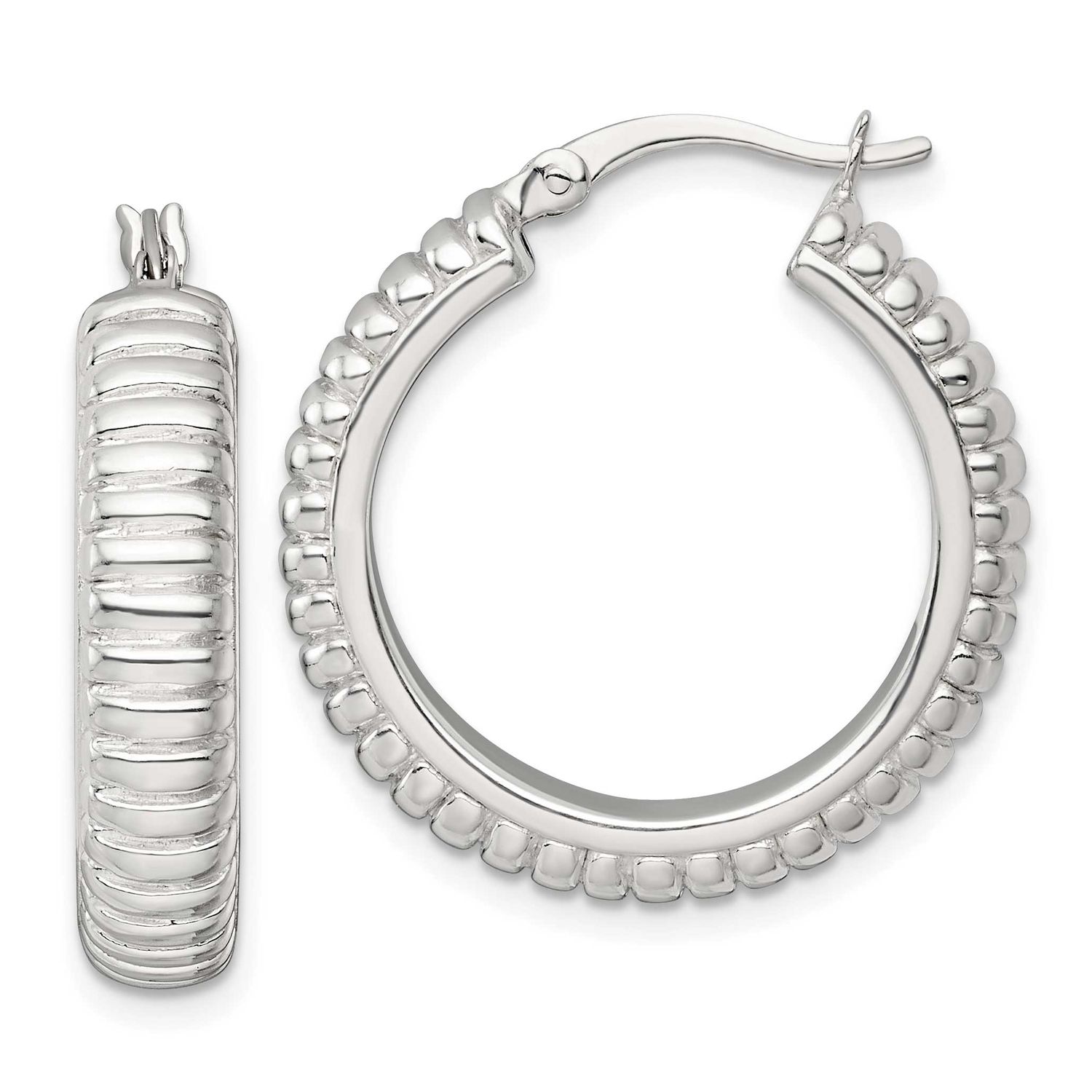 Grooved 26x6mm Round Hollow Hoop Earrings Sterling Silver Polished, MPN: QE17875, UPC: