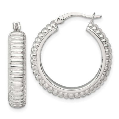 Grooved 26x6mm Round Hollow Hoop Earrings Sterling Silver Polished, MPN: QE17875, UPC: