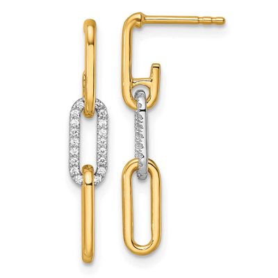 Gold Diamond Paperclip Link Dangle Post Earrings 14k Two Tone Gold, MPN: EM10270-018-YWAA, UPC: