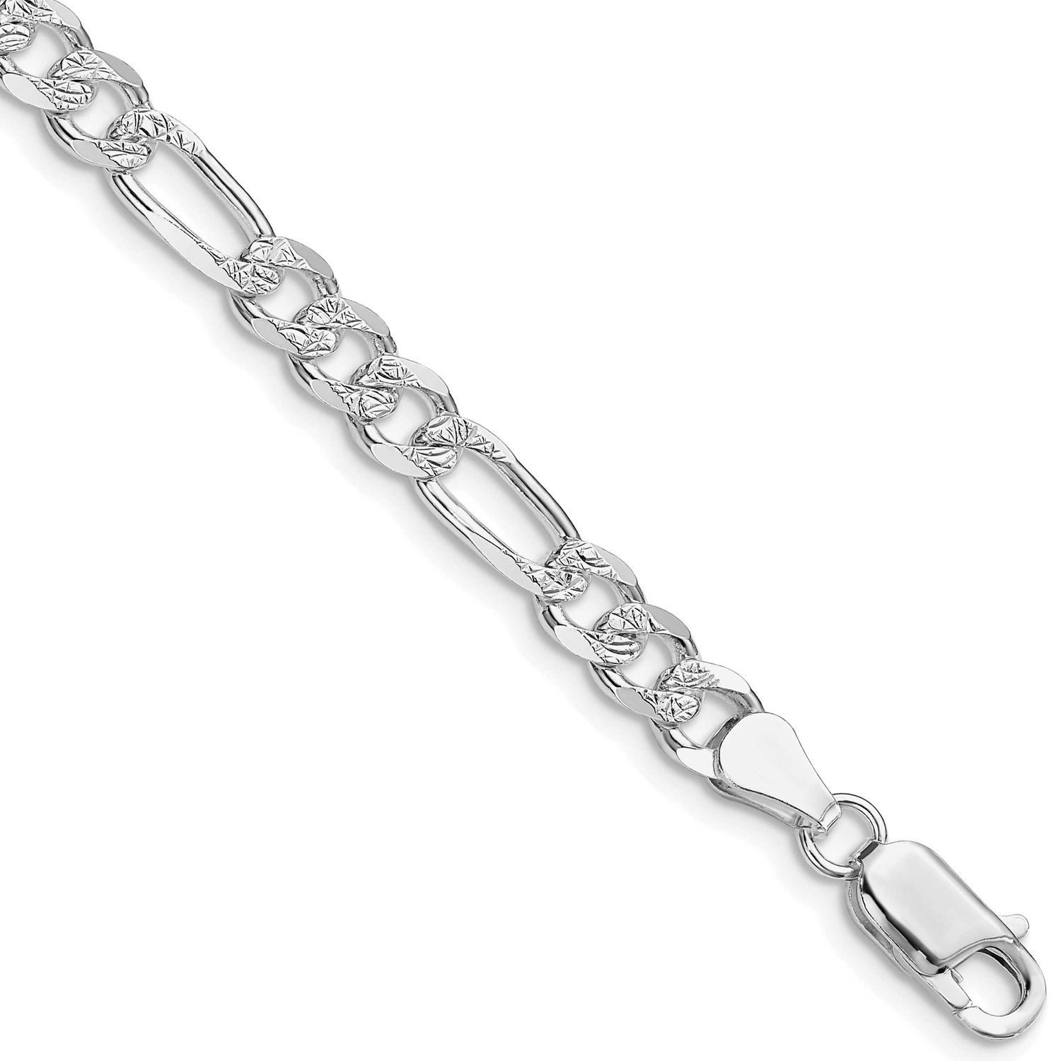 5.5mm Pavc Flat Figaro Chain 9 Inch Sterling Silver Rhodium-Plated, MPN: QFF150R-9, UPC: