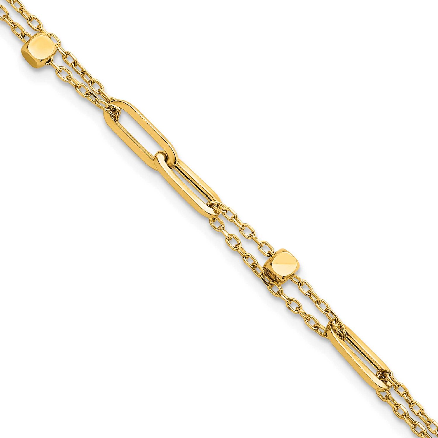 Beaded 2-StrFancy Link 7.5 Inch Bracelet 14k Gold Polished, MPN: SF3110-7.5, UPC: