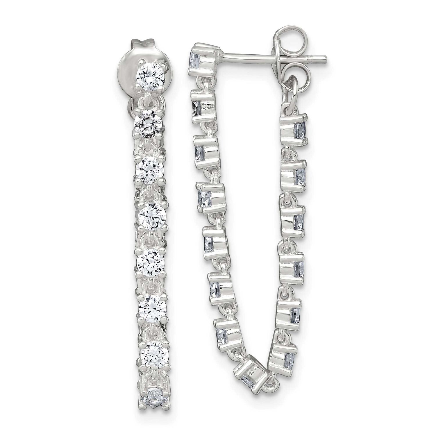 CZ Front and Back Post Dangle Earrings Sterling Silver Polished, MPN: QE18066, UPC: