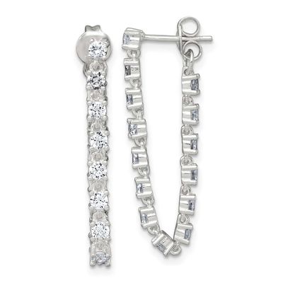 CZ Front and Back Post Dangle Earrings Sterling Silver Polished, MPN: QE18066, UPC: