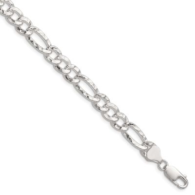 7.6mm Hammered Figaro Chain 7 Inch Sterling Silver, MPN: QHF180-7, UPC: