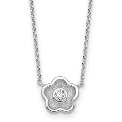 Textured CZ Flower 18 Inch Necklace Sterling Silver Rhodium-Plated Polished, MPN: QG7114-18, UPC: