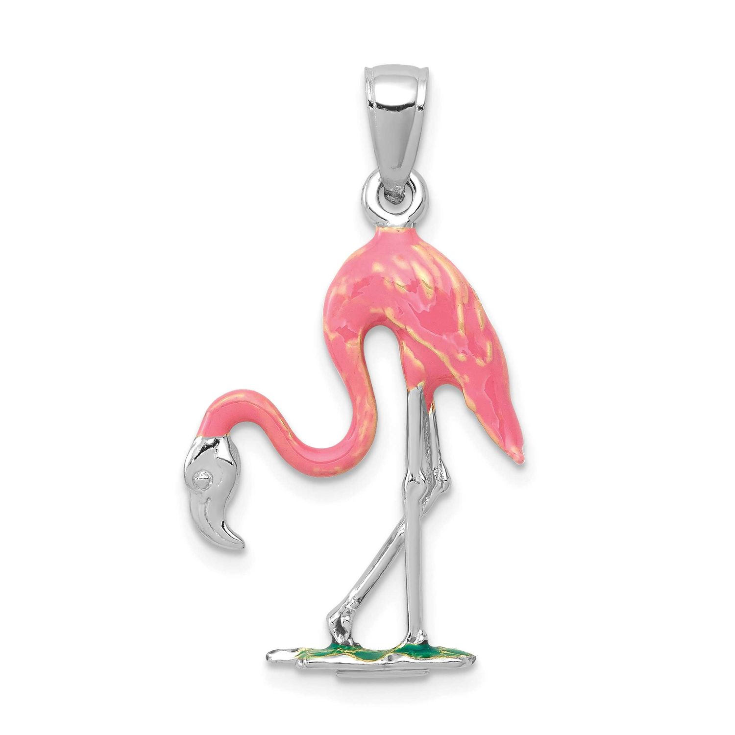 Enameled 3-D Pink Flamingo Pendant 14k White Gold, MPN: K1905W, UPC: 196904089804