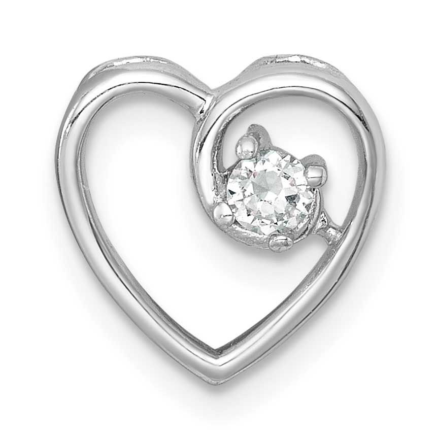 CZ Heart Chain Slide Pendant 12.8 Inch Sterling Silver Rhodium-Plated Polished, MPN: QC11549, UPC: