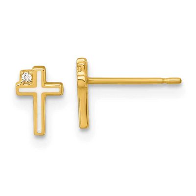 Madi K Polished Enameled CZ Cross Post Earrings 14k Gold, MPN: GK1211, UPC: