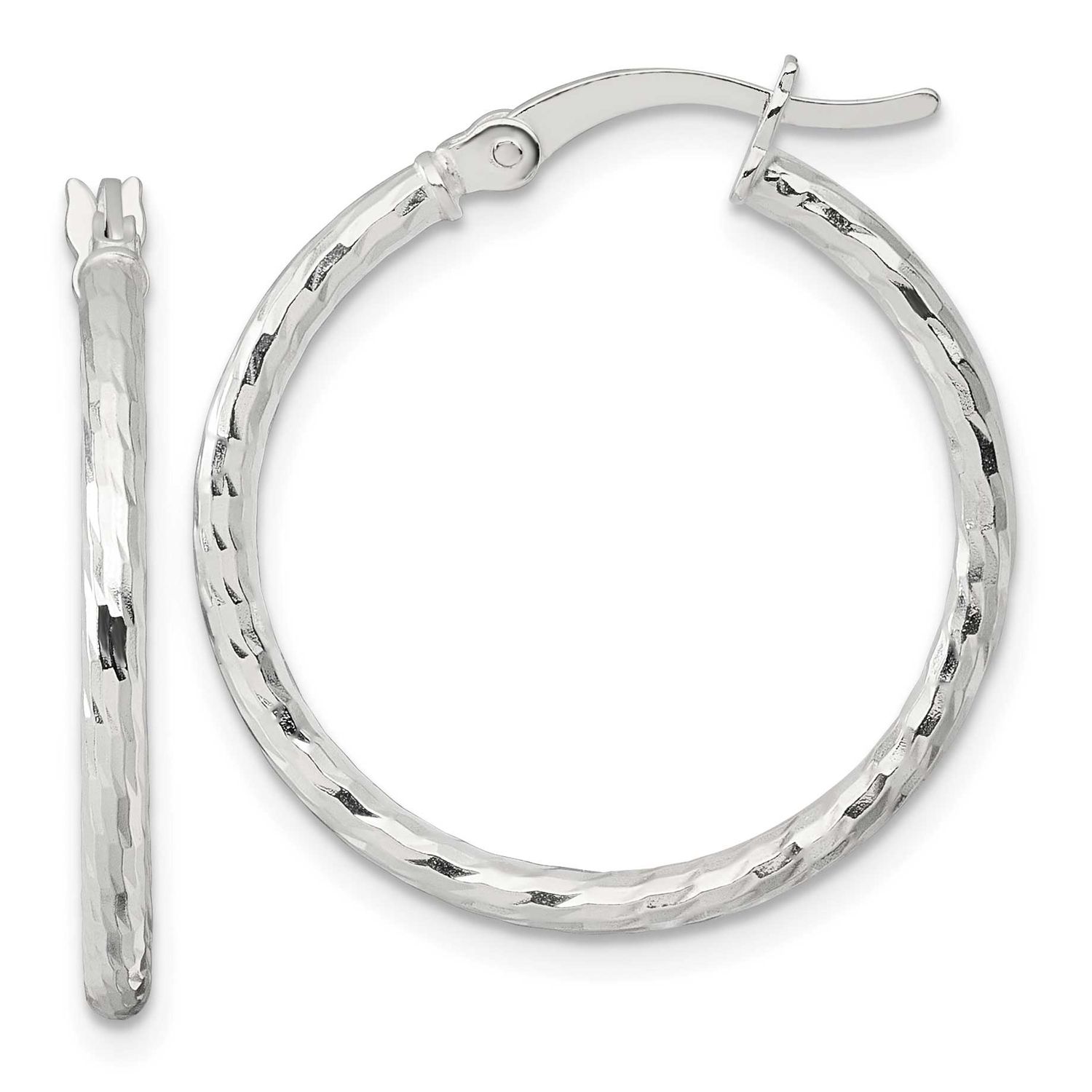 Diamond-Cut 25x2mm Round Hoop Earrings Sterling Silver Polished, MPN: QE17841, UPC: