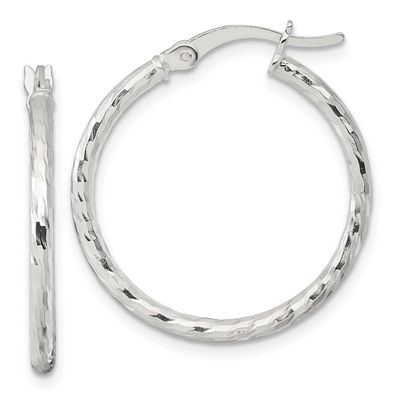 Diamond-Cut 25x2mm Round Hoop Earrings Sterling Silver Polished, MPN: QE17841, UPC:
